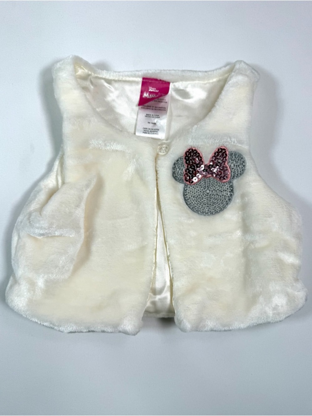 DISNEY MINNIE MOUSE  Faux Fur Vest‎ Cream White Toddler 4T Sparkle Bow Cozy Cute